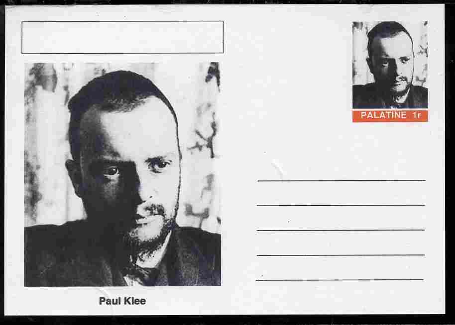 Palatine (Fantasy) Personalities - Paul Klee postal stationery card unused and fine, stamps on , stamps on  stamps on personalities, stamps on  stamps on arts, stamps on  stamps on klee