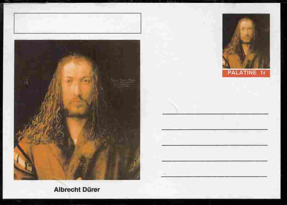 Palatine (Fantasy) Personalities - Albrecht Durer postal stationery card unused and fine, stamps on personalities, stamps on arts, stamps on durer