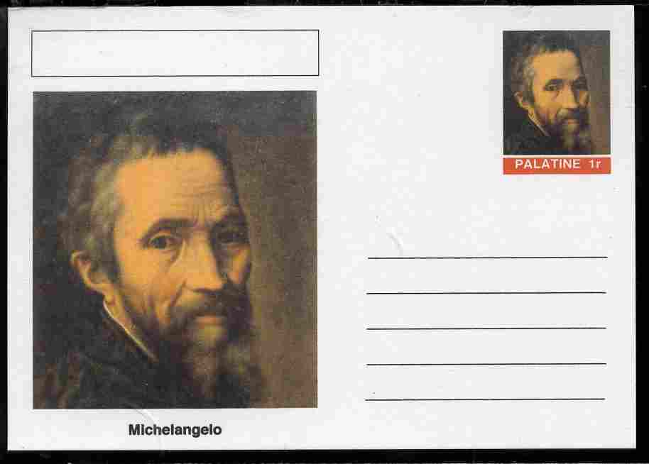 Palatine (Fantasy) Personalities - Michelangelo postal stationery card unused and fine, stamps on , stamps on  stamps on personalities, stamps on  stamps on arts, stamps on  stamps on michelangelo