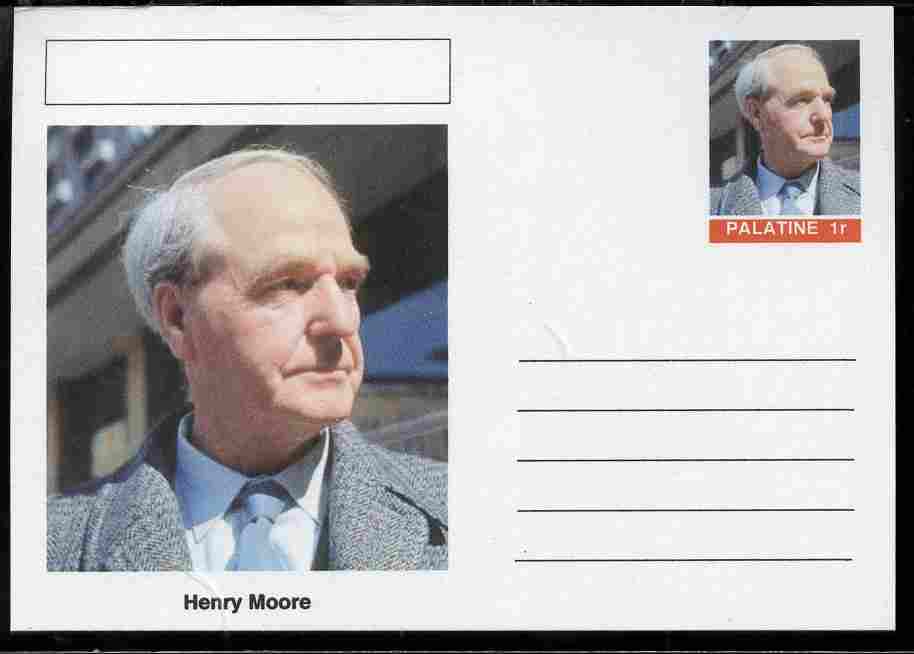 Palatine (Fantasy) Personalities - Henry Moore postal stationery card unused and fine, stamps on , stamps on  stamps on personalities, stamps on  stamps on arts, stamps on  stamps on moore, stamps on  stamps on sculpture