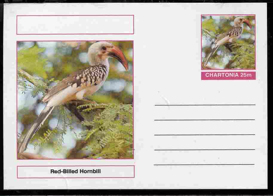 Chartonia (Fantasy) Birds - Red-Billed Hornbill postal stationery card unused and fine, stamps on , stamps on  stamps on birds, stamps on  stamps on hornbills