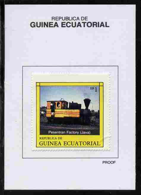 Equatorial Guinea 1977 Locomotives 1EK Pesentran Factory (Java) proof in issued colours mounted on small card - as Michel 1145, stamps on , stamps on  stamps on railways