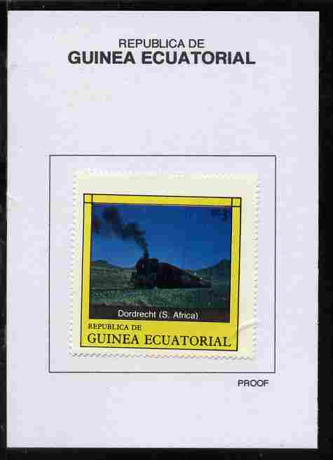 Equatorial Guinea 1977 Locomotives 3EK Dordrecht (S Africa) proof in issued colours mounted on small card - as Michel 1146, stamps on , stamps on  stamps on railways