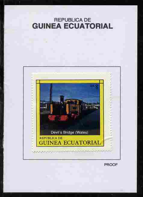 Equatorial Guinea 1977 Locomotives 8EK Devils Bridge (Wales) proof in issued colours mounted on small card - as Michel 1148, stamps on railways