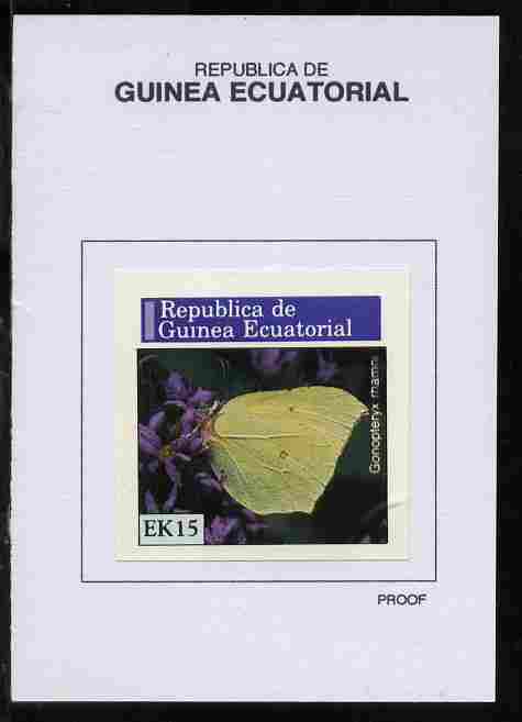 Equatorial Guinea 1976 Butterflies 15EK Gonopteryx rhamni proof in issued colours mounted on small card - as Michel 968, stamps on butterflies