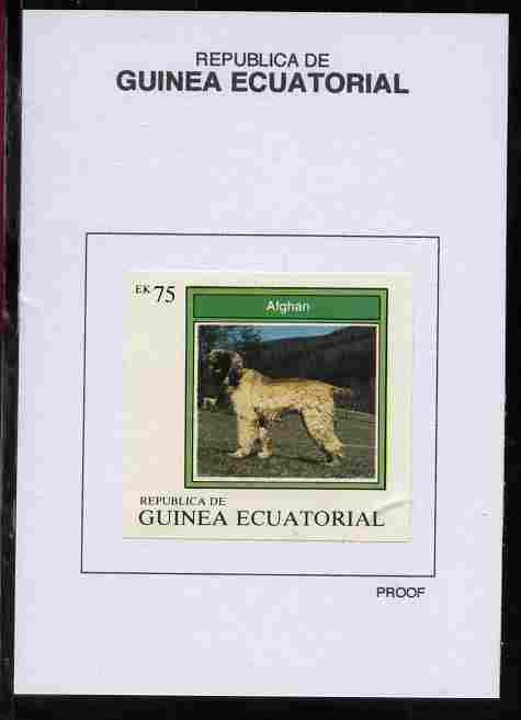 Equatorial Guinea 1977 Dogs 75EK Afghan proof in issued colours mounted on small card - as Michel 1135, stamps on , stamps on  stamps on dogs, stamps on  stamps on afghan