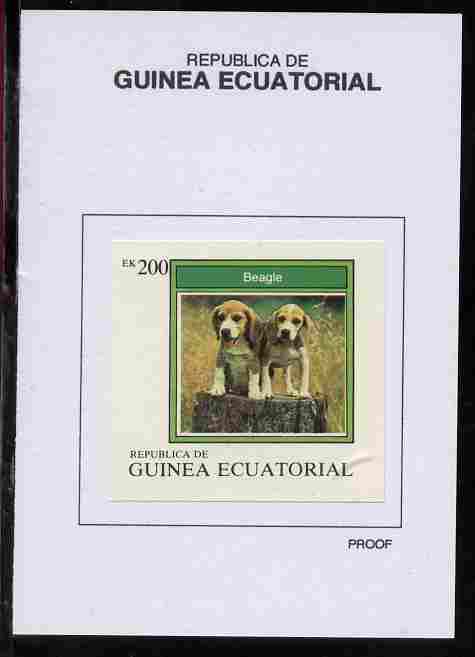 Equatorial Guinea 1977 Dogs 200EK Beagle proof in issued colours mounted on small card - as Michel 1136, stamps on , stamps on  stamps on dogs, stamps on  stamps on beagle