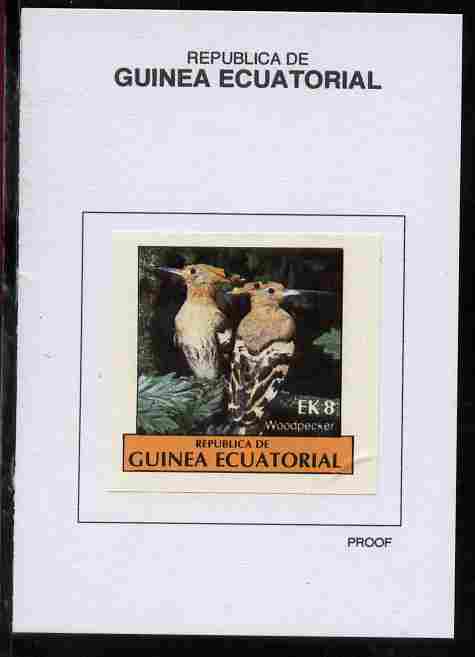 Equatorial Guinea 1977 Birds 8EK Woodpecker proof in issued colours mounted on small card - as Michel 1208, stamps on birds, stamps on woodpeckers