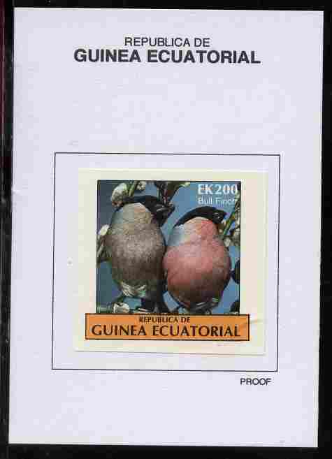 Equatorial Guinea 1977 Birds 200EK Bull Finch proof in issued colours mounted on small card - as Michel 1212, stamps on birds, stamps on bullfinch