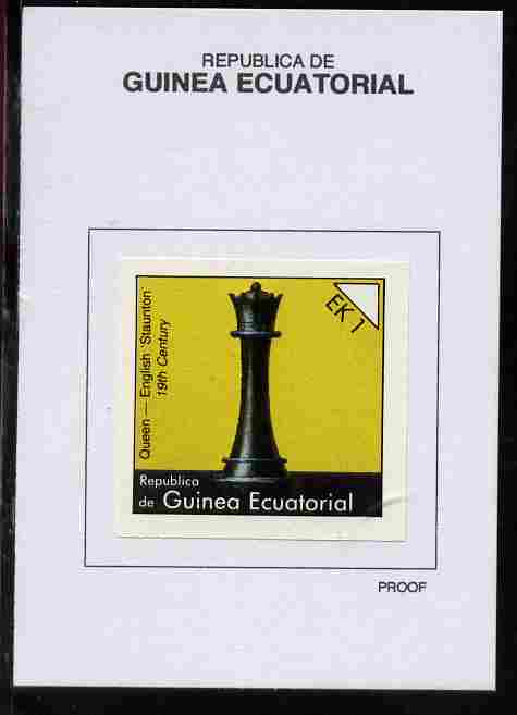 Equatorial Guinea 1976 Chessmen 1EK Queen (English Staunton) proof in issued colours mounted on small card - as Michel 956, stamps on , stamps on  stamps on chess