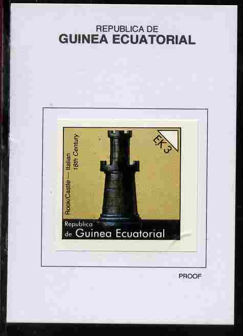 Equatorial Guinea 1976 Chessmen 3EK Rook (Italian 18th Century) proof in issued colours mounted on small card - as Michel 957, stamps on , stamps on  stamps on chess, stamps on  stamps on castles