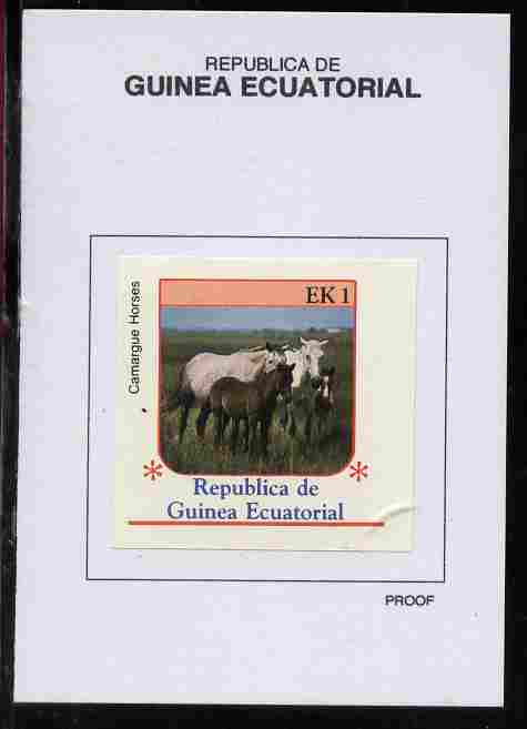 Equatorial Guinea 1976 Horses 1EK Camargue proof in issued colours mounted on small card - as Michel 805, stamps on horses