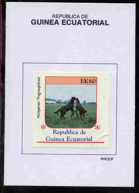 Equatorial Guinea 1976 Horses 60EK Hungarian Thoroughbred proof in issued colours mounted on small card - as Michel 811, stamps on horses