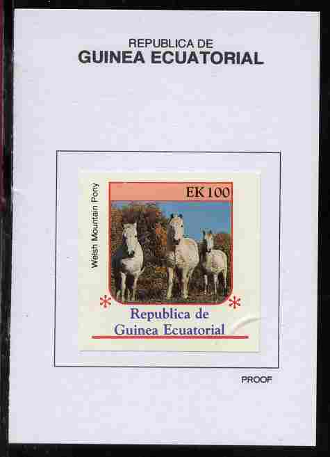 Equatorial Guinea 1976 Horses 1000EK Welsh Mountain Pony proof in issued colours mounted on small card - as Michel 812, stamps on horses