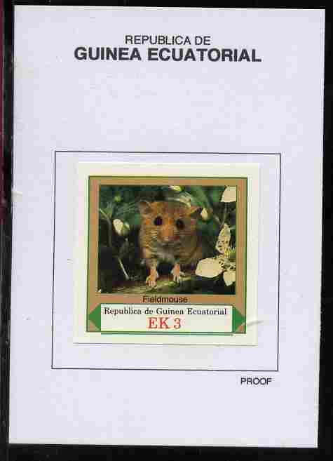 Equatorial Guinea 1977 European Animals 3EK Fieldmouse proof in issued colours mounted on small card - as Michel 1138, stamps on animals, stamps on mouse, stamps on mice, stamps on rodents