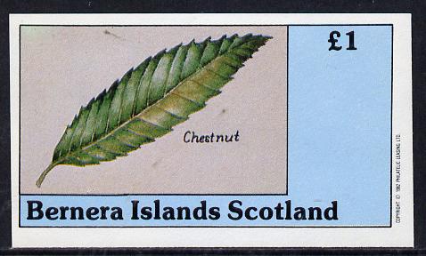 Bernera 1982 Tree Leaves (Chestnut) imperf souvenir sheet (£1 value) unmounted mint, stamps on trees