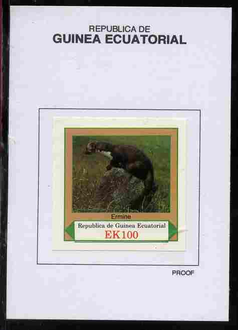 Equatorial Guinea 1977 European Animals 100EK Ermine proof in issued colours mounted on small card - as Michel 1144, stamps on , stamps on  stamps on animals, stamps on  stamps on ermines