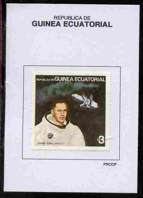 Equatorial Guinea 1978 USA Astronauts 3EK Donn F Eisele proof in issued colours mounted on small card - as Michel 1412, stamps on space, stamps on personalities
