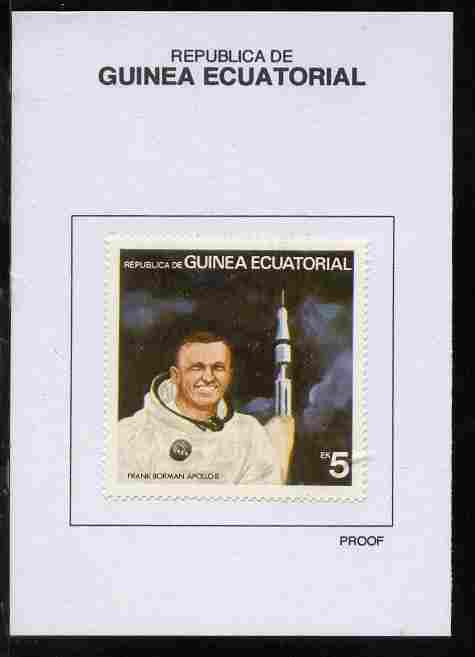 Equatorial Guinea 1978 USA Astronauts 5EK Frank Borman proof in issued colours mounted on small card - as Michel 1413, stamps on space, stamps on personalities