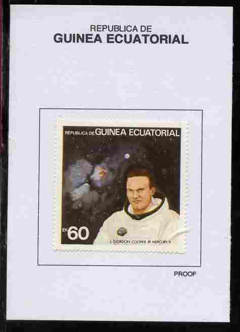 Equatorial Guinea 1978 USA Astronauts 60EK L Gordon Cooper Jr proof in issued colours mounted on small card - as Michel 1417, stamps on space, stamps on personalities