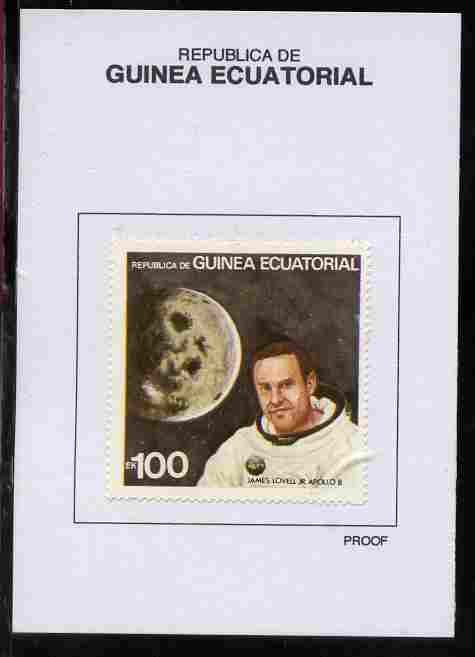 Equatorial Guinea 1978 USA Astronauts 100EK James Lovell Jr proof in issued colours mounted on small card - as Michel 1418, stamps on space, stamps on personalities