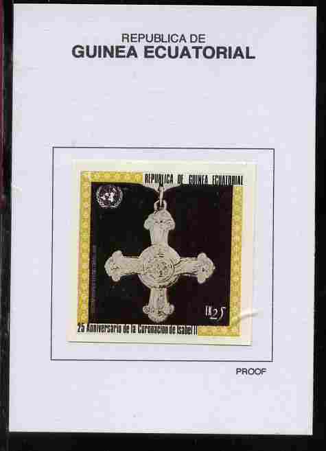 Equatorial Guinea 1978 Coronation 25th Anniversary (Medals) 25EK Distinguished Flying Cross 1918 proof in issued colours mounted on small card - as Michel 1390, stamps on militaria, stamps on medals, stamps on royalty, stamps on coronation