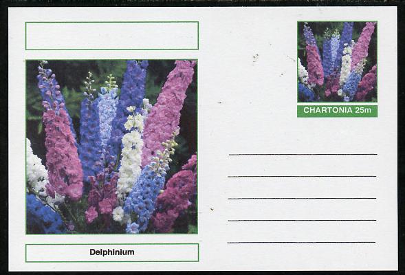 Chartonia (Fantasy) Flowers - Delphinium postal stationery card unused and fine, stamps on , stamps on  stamps on flowers