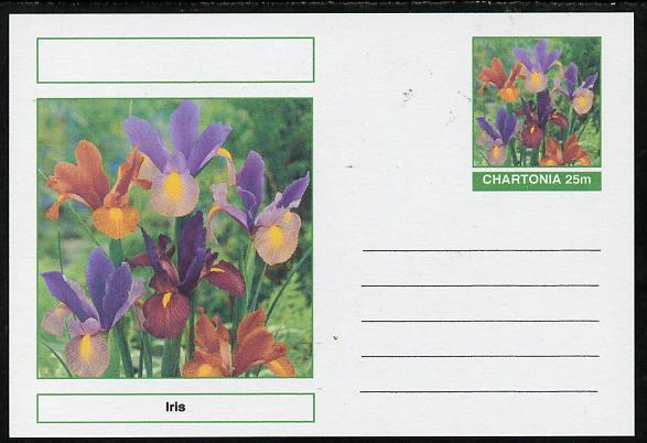 Chartonia (Fantasy) Flowers - Iris postal stationery card unused and fine, stamps on flowers