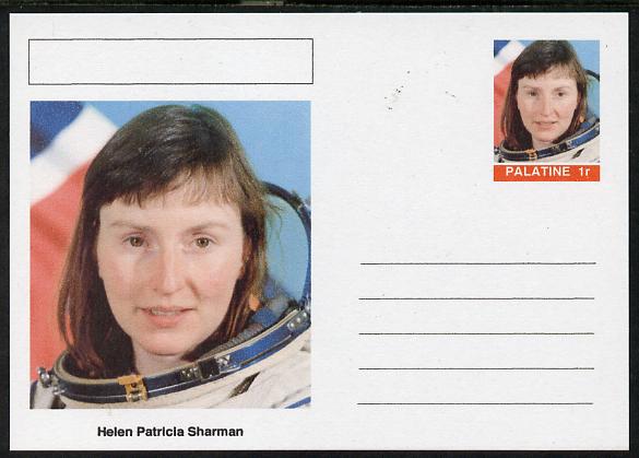 Palatine (Fantasy) Personalities - Helen Patricia Sharman (astronaut) postal stationery card unused and fine, stamps on personalities, stamps on space, stamps on women