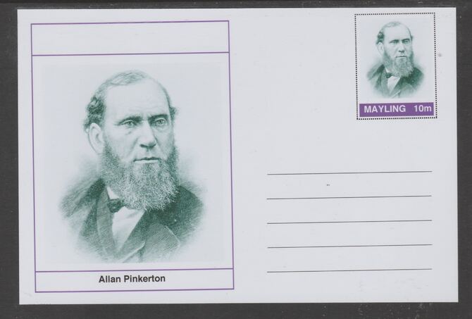 Mayling (Fantasy) Wild West - Allan Pinkerton glossy postal stationery card unused and fine, stamps on personalities, stamps on wild west