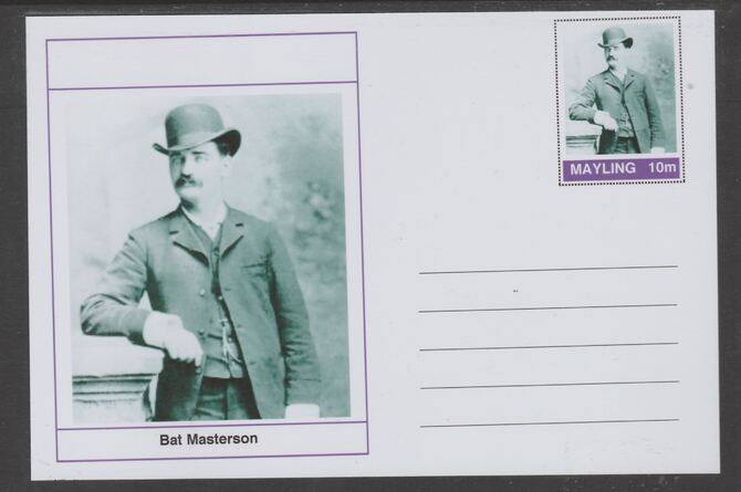 Mayling (Fantasy) Wild West - Bat Masterson glossy postal stationery card unused and fine, stamps on , stamps on  stamps on personalities, stamps on  stamps on wild west