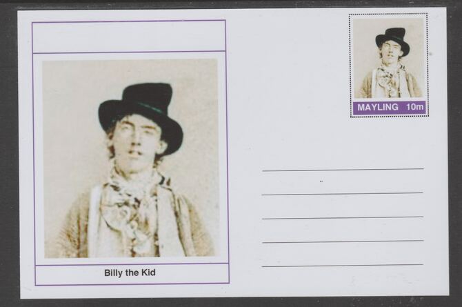 Mayling (Fantasy) Wild West - Billy the Kid glossy postal stationery card unused and fine, stamps on personalities, stamps on wild west