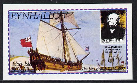 Eynhallow 1979 Rowland Hill (The First British Yacht) imperf souvenir sheet (Â£1 value) unmounted mint, stamps on , stamps on  stamps on ships   postal     rowland hill