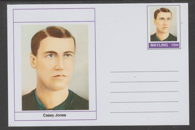 Mayling (Fantasy) Wild West - Casey Jones glossy postal stationery card unused and fine, stamps on personalities, stamps on wild west