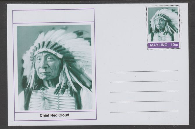 Mayling (Fantasy) Wild West - Chief Red Cloud glossy postal stationery card unused and fine, stamps on personalities, stamps on wild west