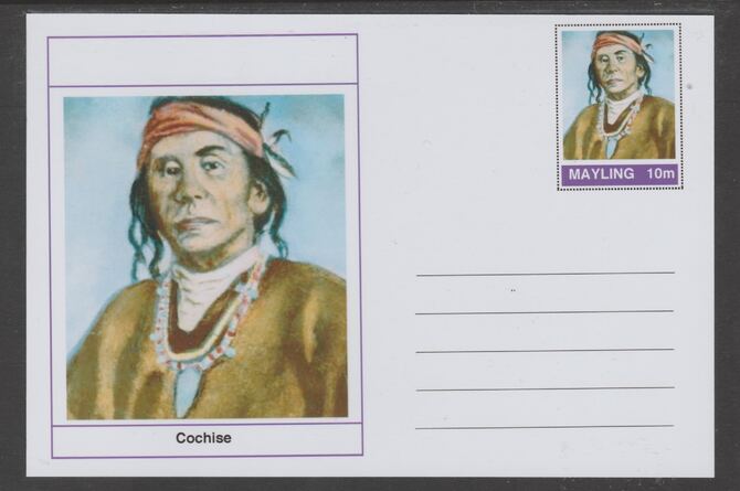 Mayling (Fantasy) Wild West - Cochise glossy postal stationery card unused and fine, stamps on personalities, stamps on wild west