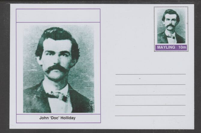 Mayling (Fantasy) Wild West - John 'Doc' Holliday glossy postal stationery card unused and fine, stamps on personalities, stamps on wild west