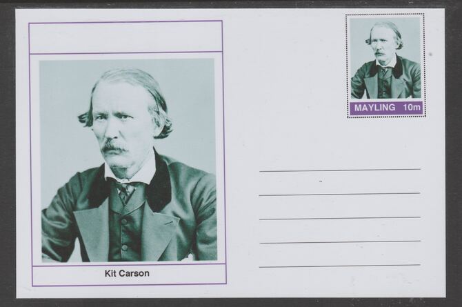 Mayling (Fantasy) Wild West - Kit Carson glossy postal stationery card unused and fine, stamps on personalities, stamps on wild west