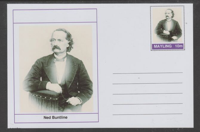 Mayling (Fantasy) Wild West - Ned Buntline glossy postal stationery card unused and fine, stamps on personalities, stamps on wild west