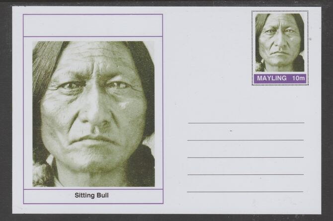 Mayling (Fantasy) Wild West - Sitting Bull glossy postal stationery card unused and fine, stamps on personalities, stamps on wild west