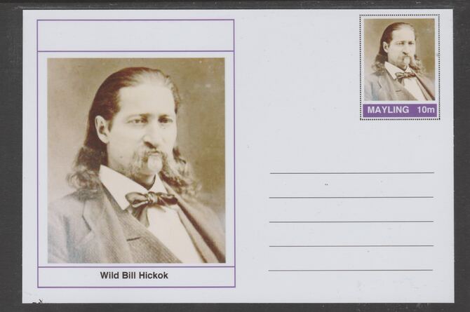 Mayling (Fantasy) Wild West - Wild Bill Hickok glossy postal stationery card unused and fine, stamps on personalities, stamps on wild west