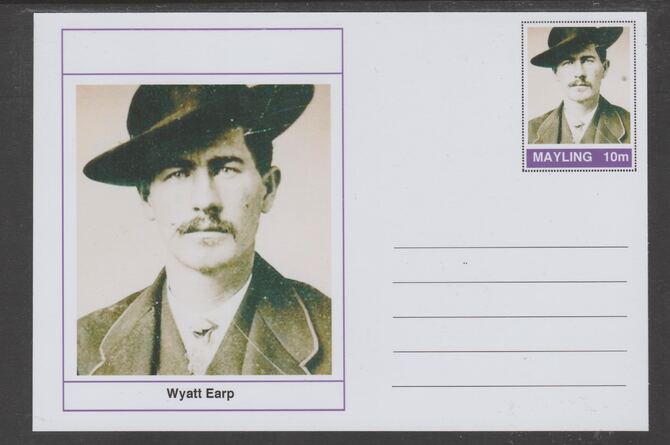 Mayling (Fantasy) Wild West - Wyatt Earp glossy postal stationery card unused and fine, stamps on personalities, stamps on wild west