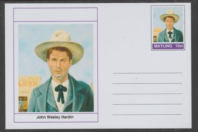 Mayling (Fantasy) Wild West - John Wesley Hardin glossy postal stationery card unused and fine, stamps on , stamps on  stamps on personalities, stamps on  stamps on wild west