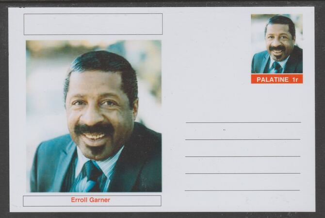 Palatine (Fantasy) Personalities - Erroll Garner glossy postal stationery card unused and fine, stamps on personalities, stamps on music, stamps on jazz