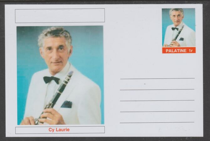 Palatine (Fantasy) Personalities - Cy Laurie glossy postal stationery card unused and fine, stamps on , stamps on  stamps on personalities, stamps on  stamps on music, stamps on  stamps on jazz