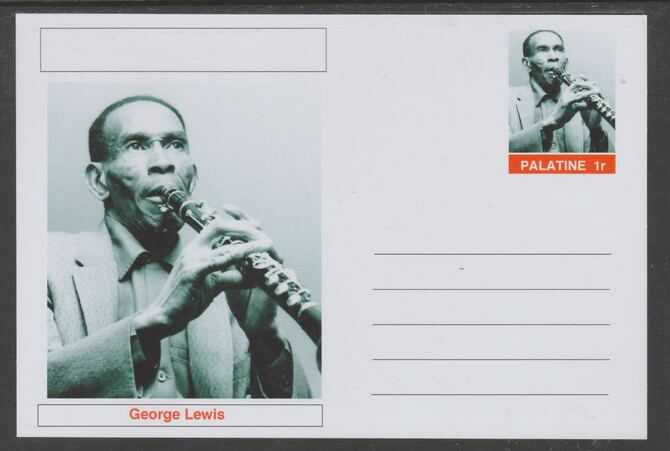 Palatine (Fantasy) Personalities - George Lewis glossy postal stationery card unused and fine, stamps on , stamps on  stamps on personalities, stamps on  stamps on music, stamps on  stamps on jazz