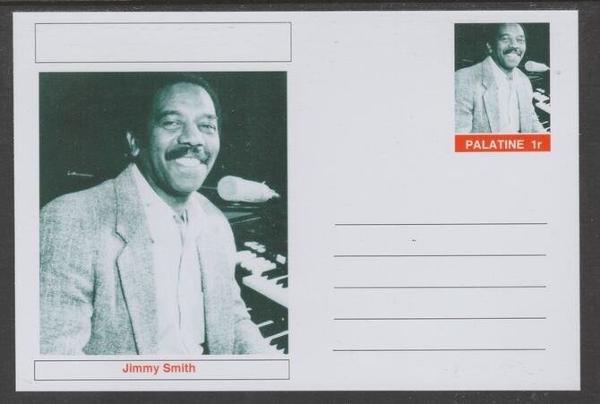 Palatine (Fantasy) Personalities - Jimmy Smith glossy postal stationery card unused and fine, stamps on , stamps on  stamps on personalities, stamps on  stamps on music, stamps on  stamps on jazz