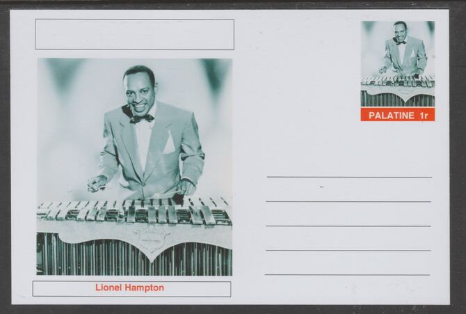 Palatine (Fantasy) Personalities - Lionel Hampton glossy postal stationery card unused and fine, stamps on , stamps on  stamps on personalities, stamps on  stamps on music, stamps on  stamps on jazz