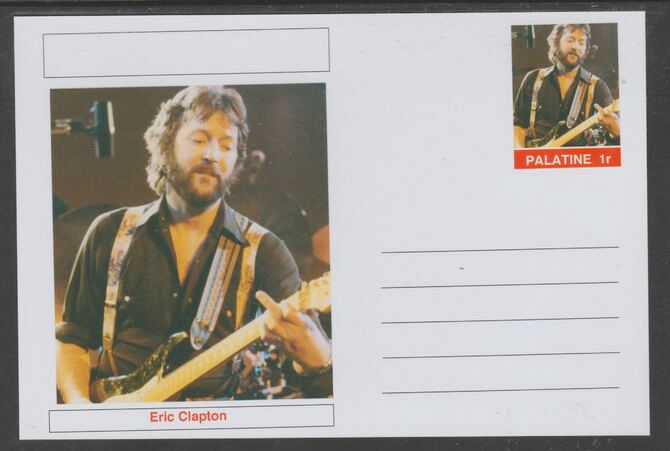 Palatine (Fantasy) Personalities - Eric Clapton glossy postal stationery card unused and fine, stamps on personalities, stamps on music, stamps on blues