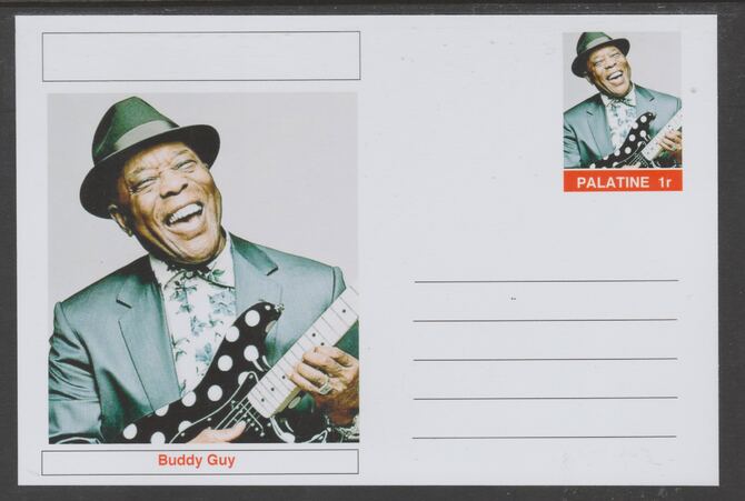 Palatine (Fantasy) Personalities - Buddy Guy glossy postal stationery card unused and fine, stamps on personalities, stamps on music, stamps on blues
